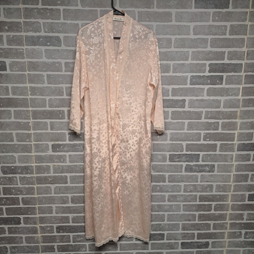 Christian‎ Dior Vintage Nightgown Robe Womens  Peach Cream 100% Nylon Size Large